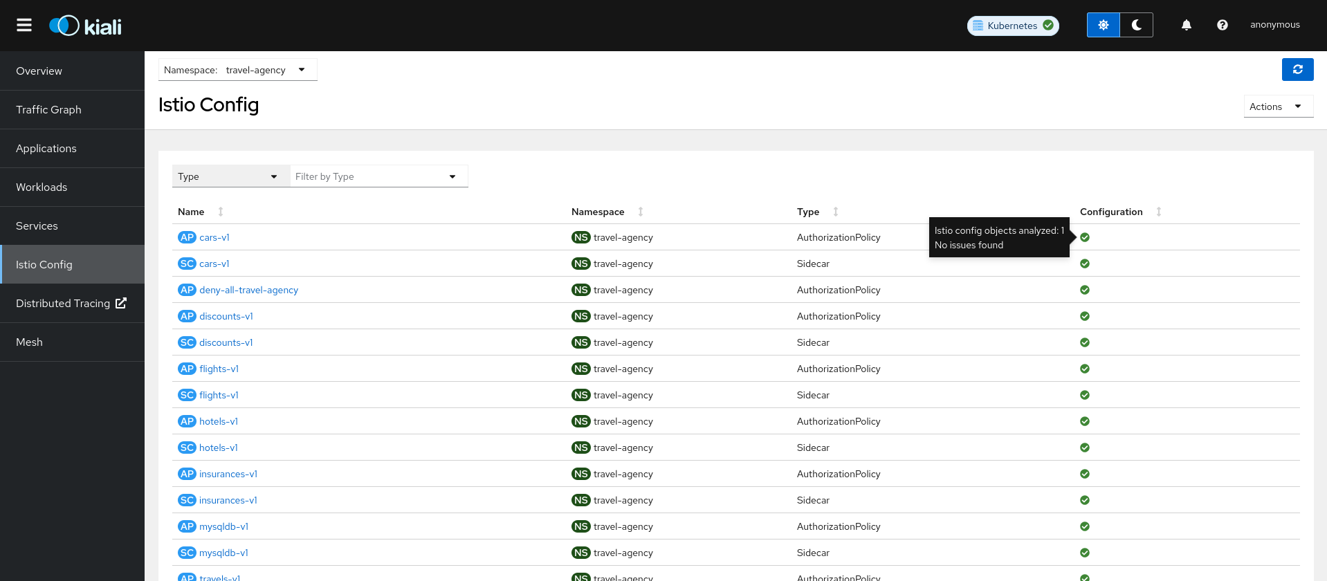 Detail list Istio config